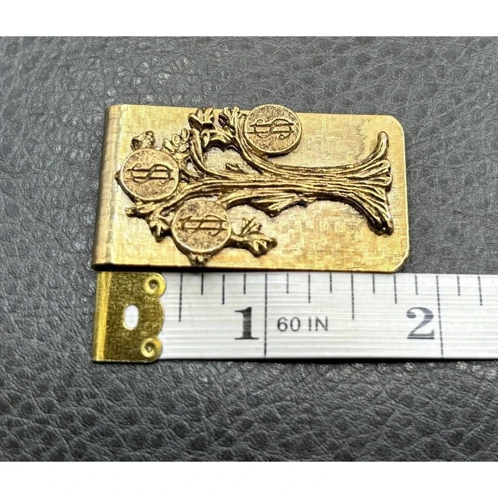 Vintage Money Tree Money Clip Dollar Sign Coins Design Gold Tone